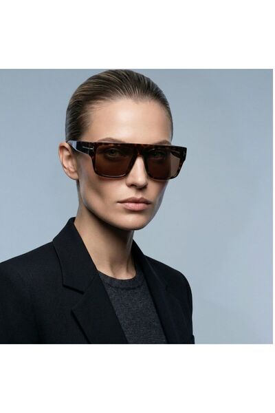 Tom Ford Kadın Güneş Gözlüğü Tf907 52e 55-19, Kahverengi Dikdörtgen Asetat Çe...