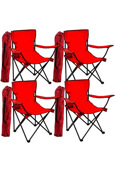 HcCraft HC Craft Katlanır Çantalı Kamp Sandalyesi Bardaklıklı – Kırmızı (Set ...