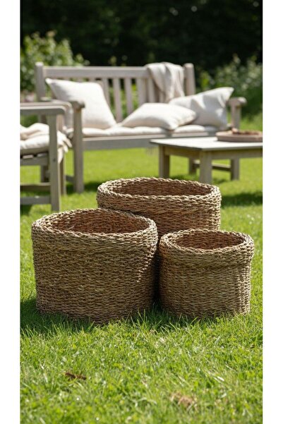 Metpoint Natura Decorative Natural Color Round Seagrass Square Wicker Basket ...