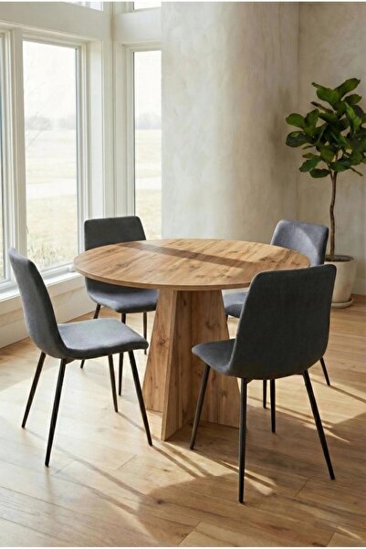 HMC DECOR Modern Yuvarlak 100cm Yemek Masası-mutfak Masası Atlantik Çam (SAND...