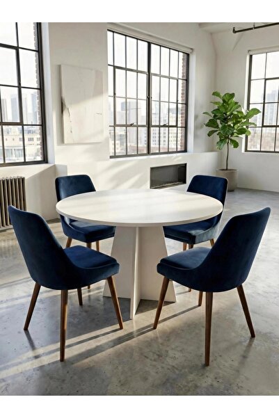 HMC DECOR Modern Yuvarlak 100cm Yemek Masası-mutfak Masası Mat Beyaz (SANDALY...