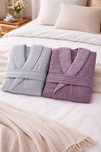 Özdilek Camellia Happy Aile Bornoz Seti Gri Mürdüm