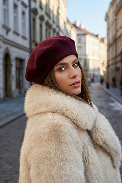 Luminos Butik قبعة بيريه فرنسية من اللباد باللون الأحمر الداكن BERE1101