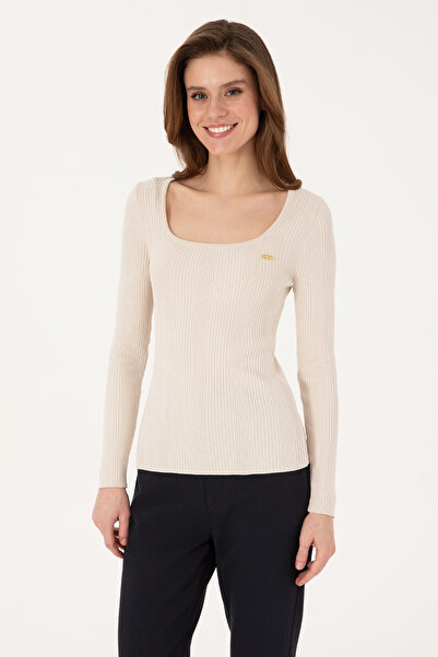 U.S. Polo Assn. Kadın Krem Kare Yaka Kazak 50314618-VR256