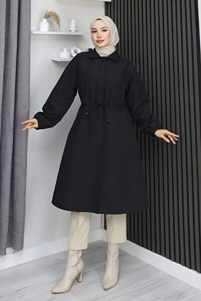 Genel Markalar Gizli Patlı Trençkot  Siyah 4430