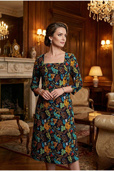 Yağmur Butik Rochie din flanelă cu guler pătrat