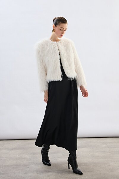 Sateen guler rotund Blană artificială - Ecru