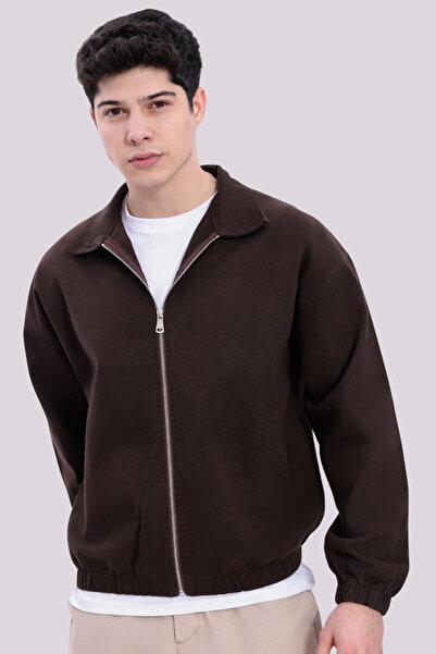 Gizrain Erkek Kiremit Gabardin Kumaş Fermuarlı Oversize Beli Lastikli Mevsiml...