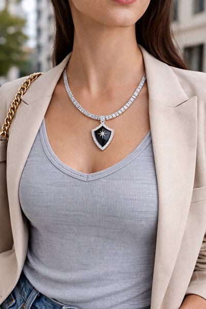 Modex Stone Detailed Special Series North Star Necklace - 44Cm+7Cm