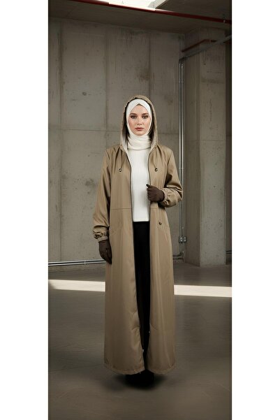 MODA TAM BOY UZUN KAPŞONLU TESETTÜR TRENÇKOT