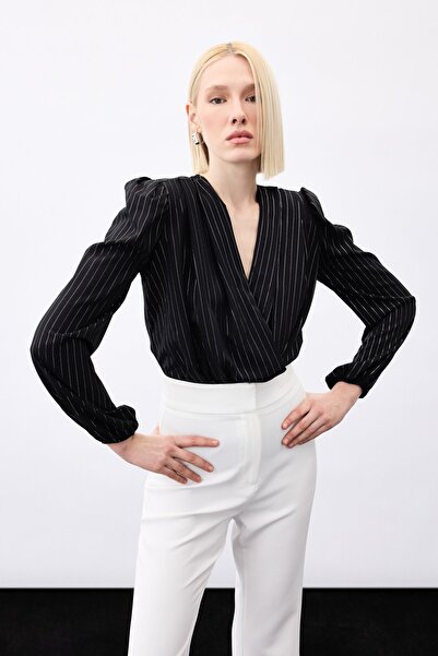 Sateen Черно блестящо боди на райе