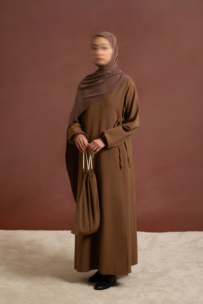 Emare Namaz Elbisesi Pamuk Keten Ferace - Kahve