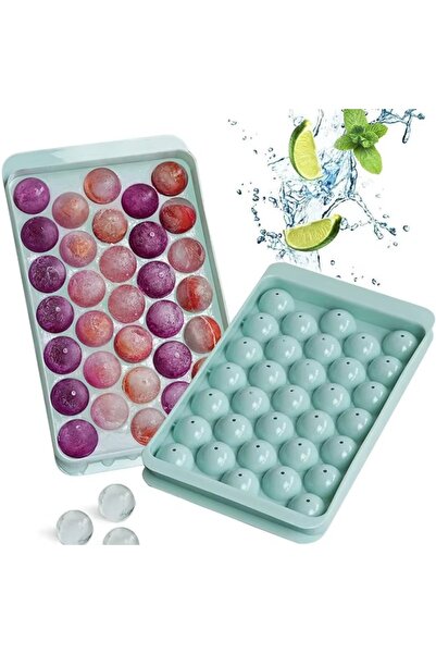 İBOVİA Küre Buz Kalıbı Kapaklı 33 Hazneli Yuvarlak Buz Kalıbı Kokteyl Sunum B...