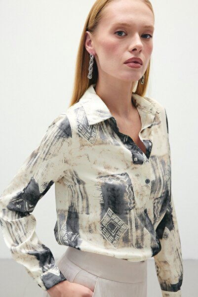 Sateen Patterned Classic Shirt - Gray