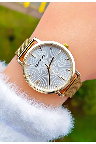 Weluxa ساعة يد نسائية كلاسيكية بسوار من الفولاذ الحجري باللون الذهبي