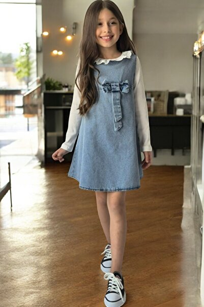 QUB CLUB Kız Çocuk Badili Bayramlık Kot Elbise