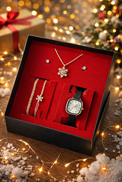 wesscollection Kadın Kol Saati Kolye Bileklik Ve Küpe Seti - SİYAH GOLD