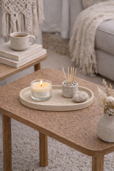 Sabletscrafts Dekoratif tepsi sunumluk mum ve takı için bej-açık yeşil-gri