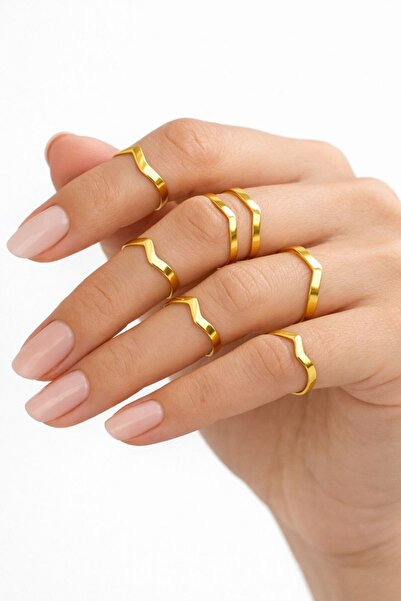 MİHRES مجموعة من 5 خواتم مفصلية على شكل خواتم ذهبية اللون