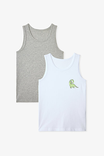 Penti Сиво меланж момчешко тениско с динозаври, 2 броя в пакет