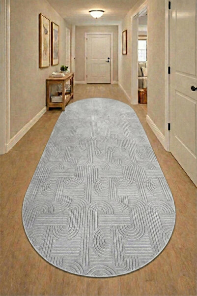 Raschel Carpet Bohem Oval Açık Gri Emboss Premium Seri Yeni Nesil Kaymaz Taba...