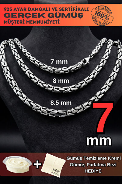 OSMANLI GÜMÜŞ Erkek 7mm Füzyon Kare Kral Kolye Gümüş Erkek Zincir Kalın Model