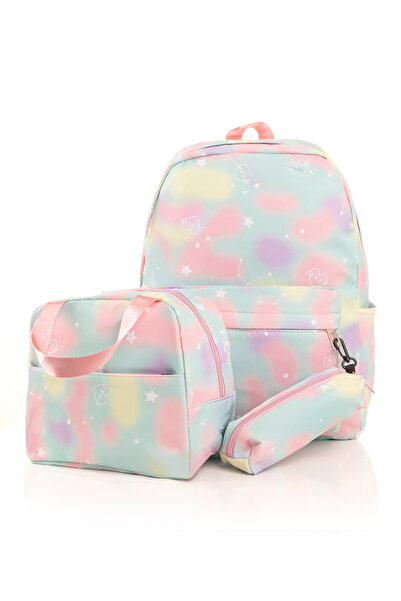 Ecrou Set rucsac și cutie de prânz cu modele colorate, verde