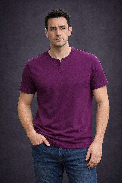 UOMOPARK 2124 Tricou Henley Detaliat basic Tricou casual