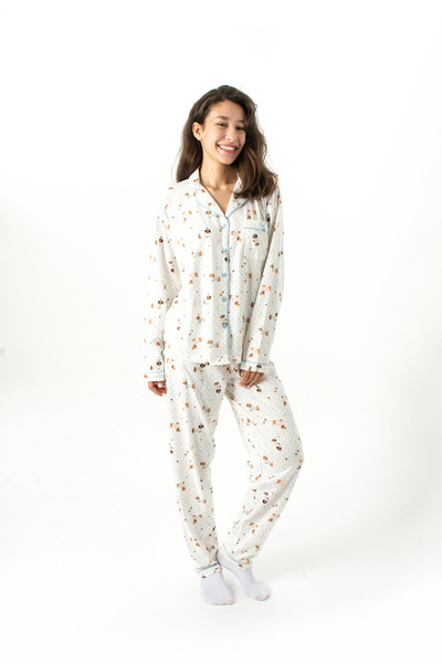 Ecrou Women's Ecru New Start Peter Pan collar Long Sleeve Trouser Pajama Set