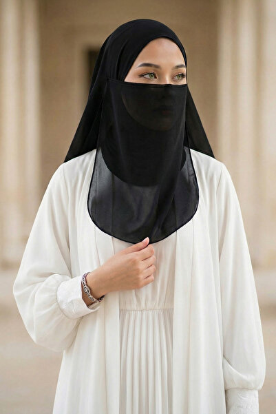 Aisha's Design Veiled Chiffon Shawl,Pc-1,Black