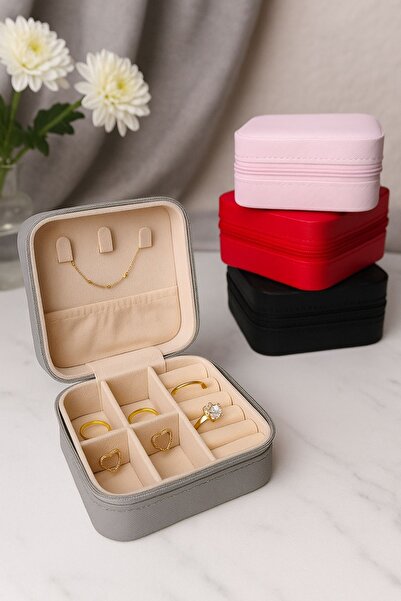 Ecrou Double Compartment Travel Type Jewelry Box Gray