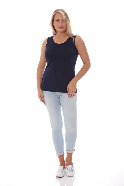 SERTUĞ Великий розмір Широкі бретелі Базова синя блузка (футболка)