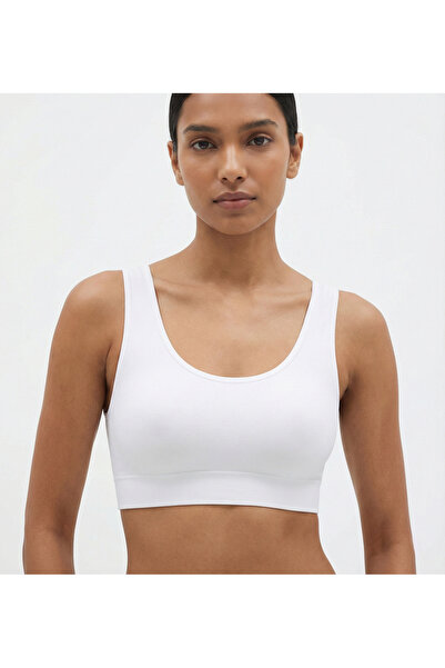 NOTTO Beyaz kalın askılı çıkarılabilir göğüs pedli sporcu yarım atlet