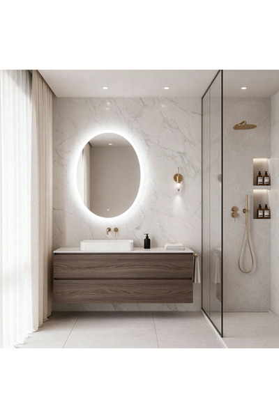 Aypars Atölye “Aurelia Oval” LED’li Banyo Aynası (3500K Sıcak Işık & 6000K Be...