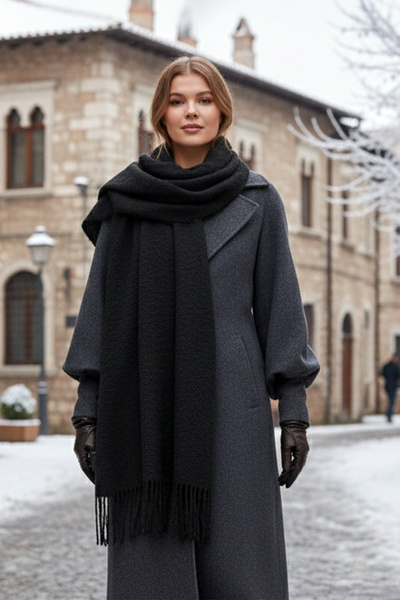 REMSA Φουλάρι Μπουκλέτα με Φούντες 40Χ210 εκ. 1257 Μαύρο