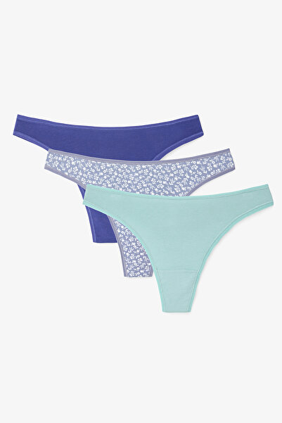 Penti Cherry Bloom Floral cu talie joasă, 3 piese, chiloți tanga