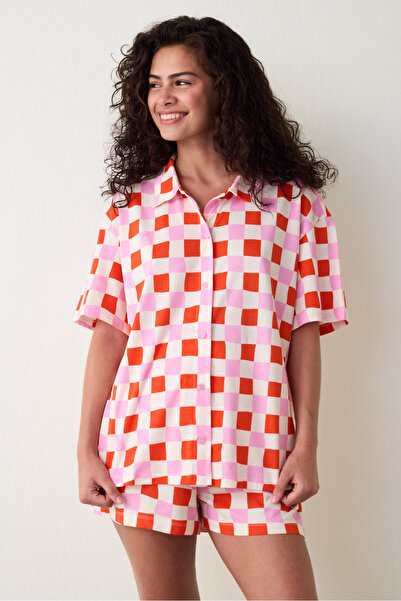 Penti Set de pijamale din bumbac cu mâneci scurte, cu nasturi, cu guler cămaș...