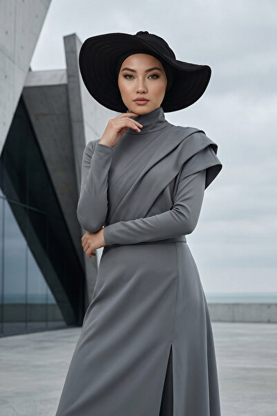 Aisha's Design Çıkarılabilir Arkası Fiyonklu Şapkalı Bone Türban,Siyah,S-4A