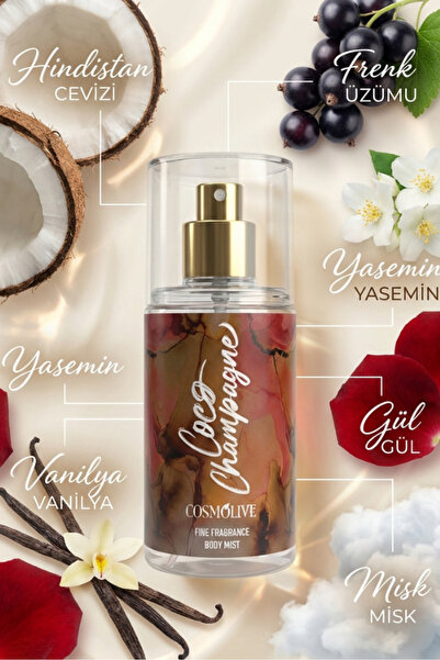 Cosmolive Seyahat Boy Body Mist | Coco Champagne | Kadın | Vücut Spreyi | 100 ml