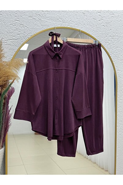 MİHRA STORE Orelella Paçası Pensli Pantolonlu Takım-AS479 Bordo