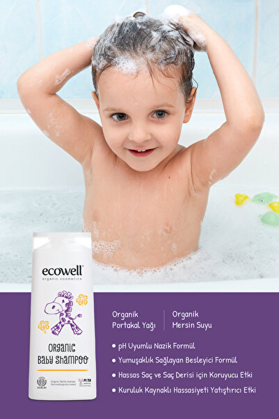 Ecowell Organik Sertifikalı Göz Yakmayan Yenidoğan, Bebek Ve Çocuk Bitkisel Şampuanı, Saç Ve Vücut, 300 ml