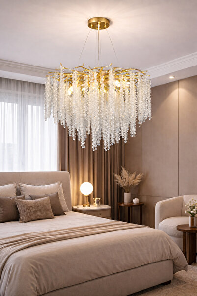 Avize A++ 60 CM GOLD Kaplamalı Modern Tasarım Salon Kristal Sarkıt