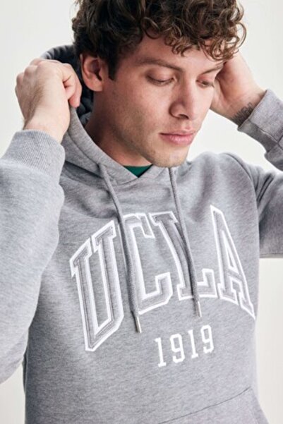 UCLA Ανδρικό φούτερ JEPSEN Grey με κουκούλα Embroidered επένδυση fleece Stand...