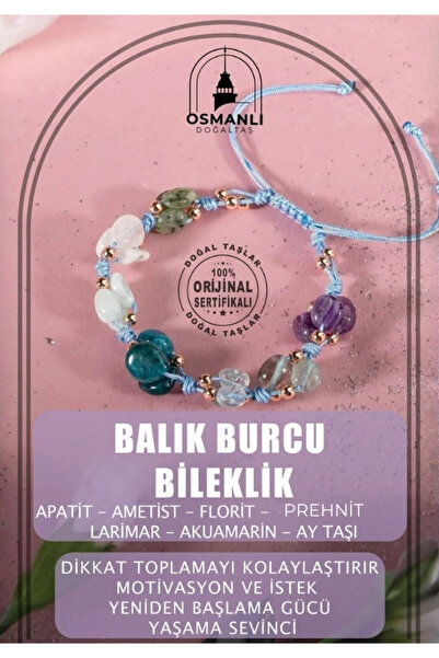 OSMANLI DOĞAL TAŞ Balık Burcu Doğal Taş Natürel Makrome Bileklik