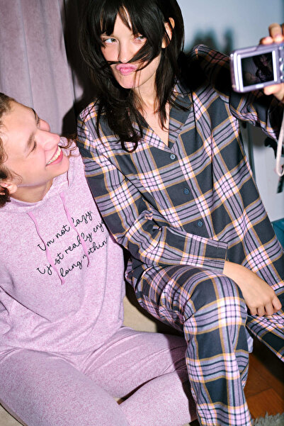 Penti Maybe Later Kapüşonlu Lila Sweatshirt Pijama Üstü