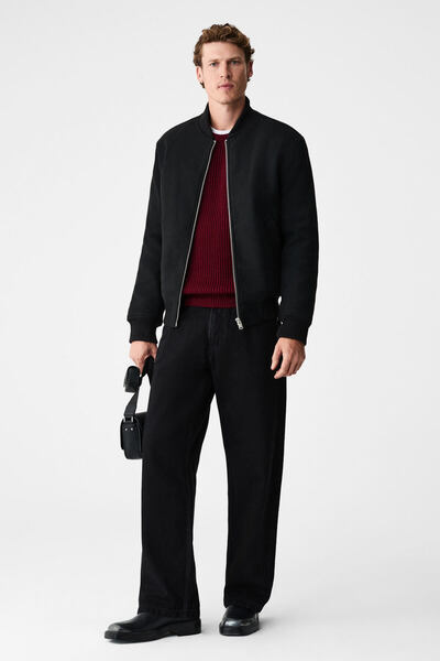 GRIMELANGE سترة CABLIN للرجال برقبة دائرية وقصة عادية باللون الأحمر الداكن