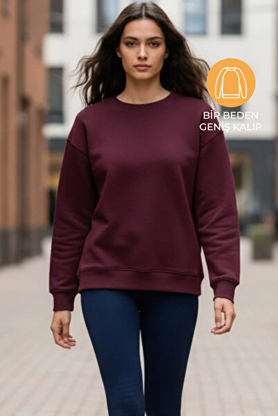 Amia&Co. Roșu Claret cu căptușeală din fleece basic supradimensionat Swea tricou