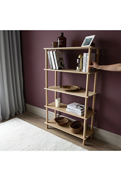 Vera Concept Home Modern Dekoratif Beş Raflı Ahşap Kitaplık 83 x 30 cm Kahve ...