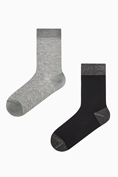 Penti Shiny Ankle Black Gray 2-Piece Socks