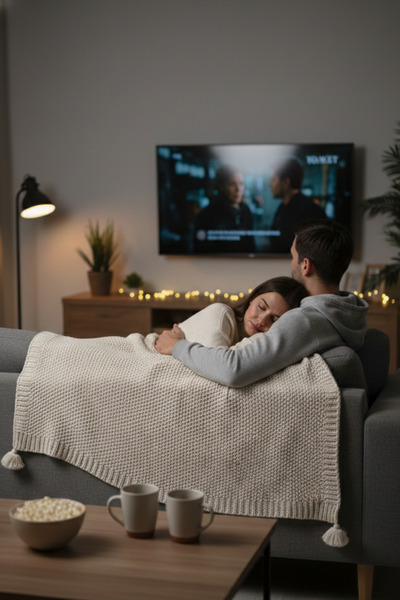 Miespiga بطانية تلفزيون محبوكة من Coco Rice Throw Ecru شال أريكة محبوك مع بوم...